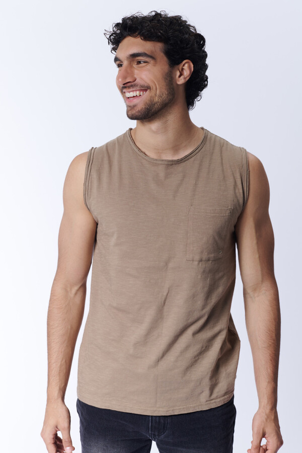 Musculosa slub bolsillo Visón
