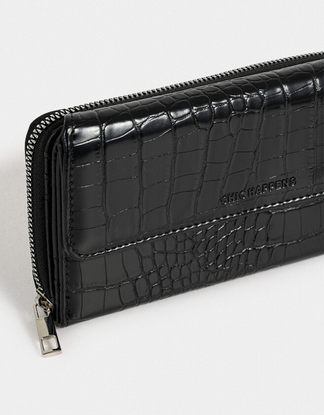 Ficheros Billetera Cuerina Croco - Negro