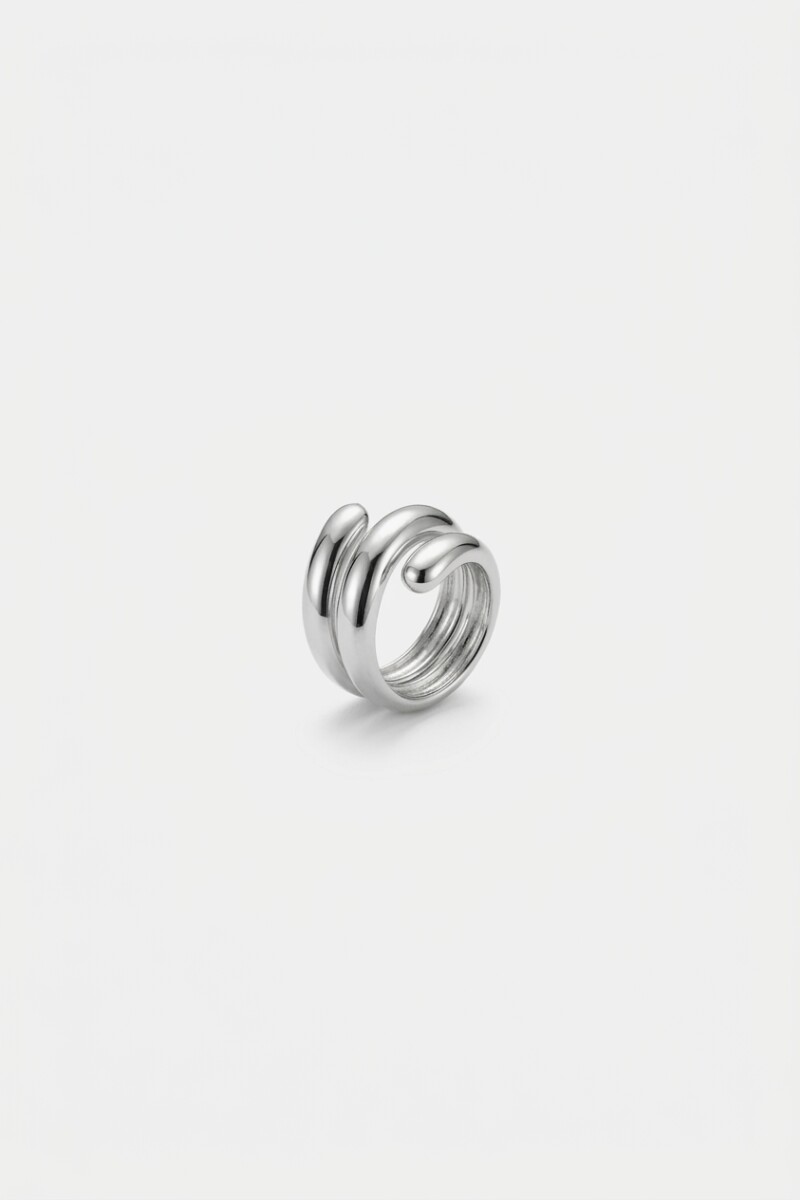 Anillo acero triple plateado