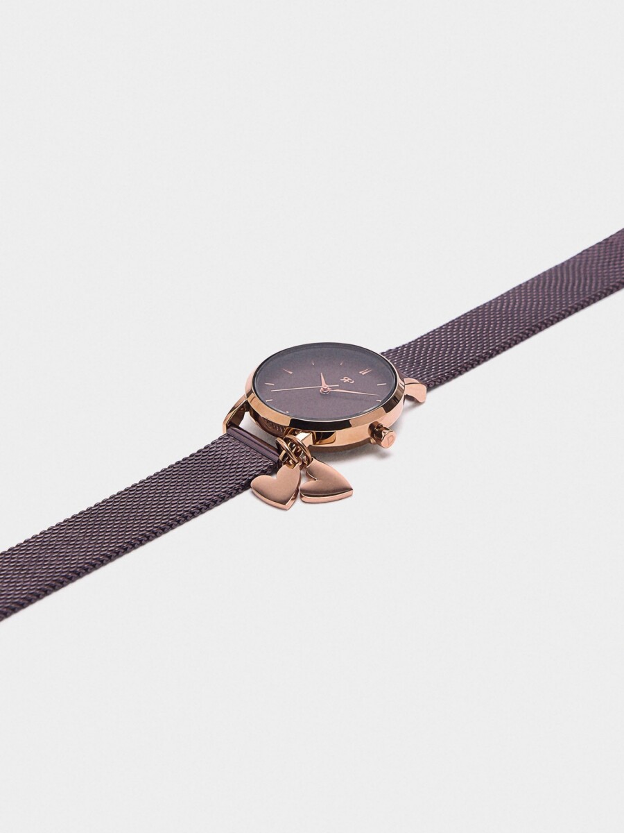 Reloj Malla Metálica De Acero Con Charm bicolor