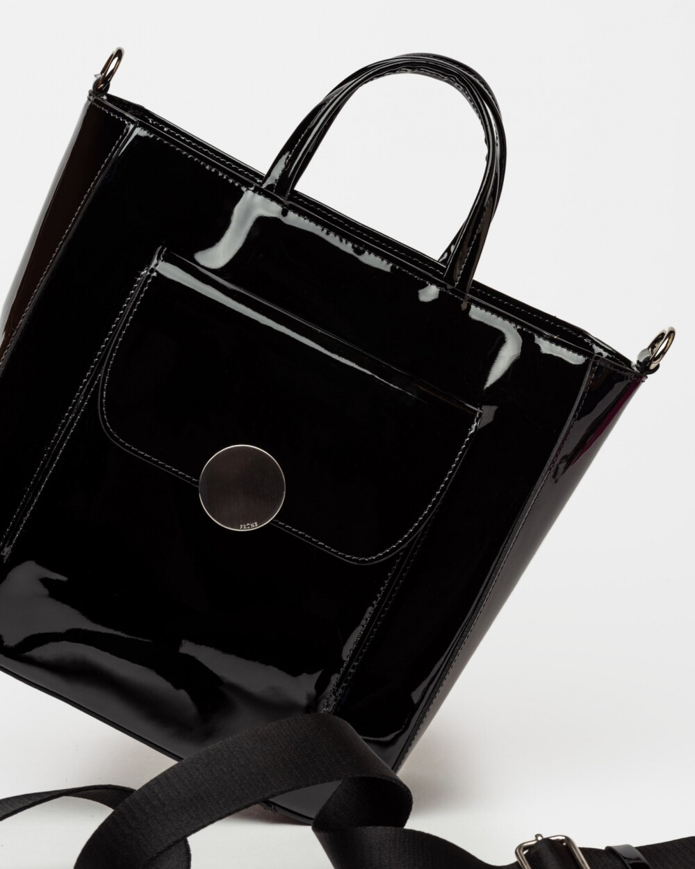Shopper The Circle en cuero charol Negro