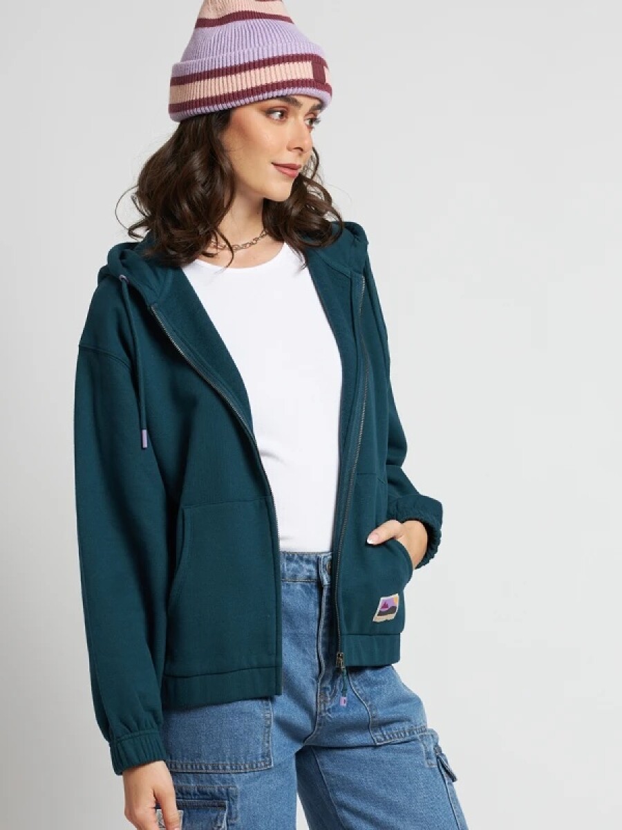 Campera Dama C/Capucha Alg.C/Felpa Liso Rusty - Petroleo 