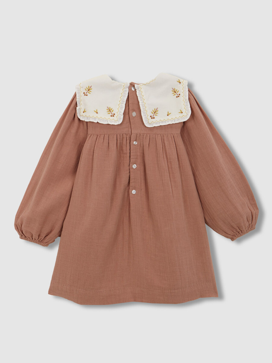Vestido Con Bordados En El Cuello Nude