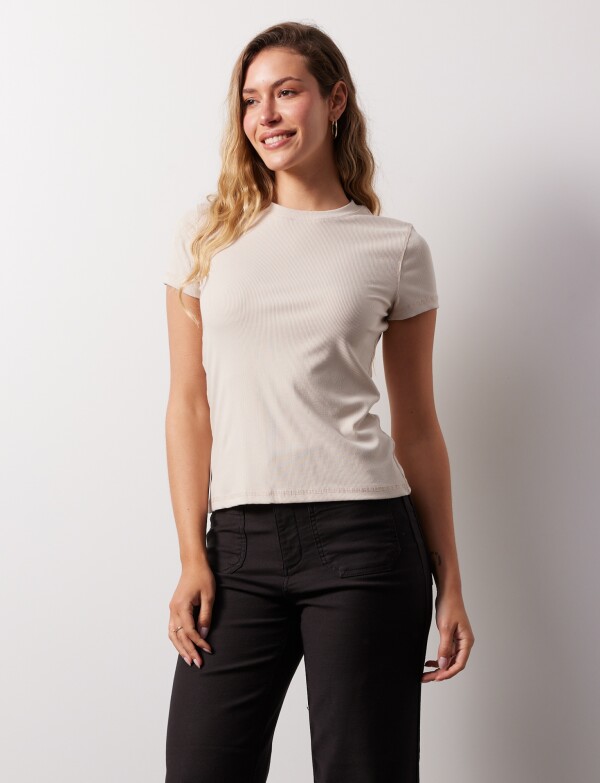 Remera Basica Modal Ribs BEIGE