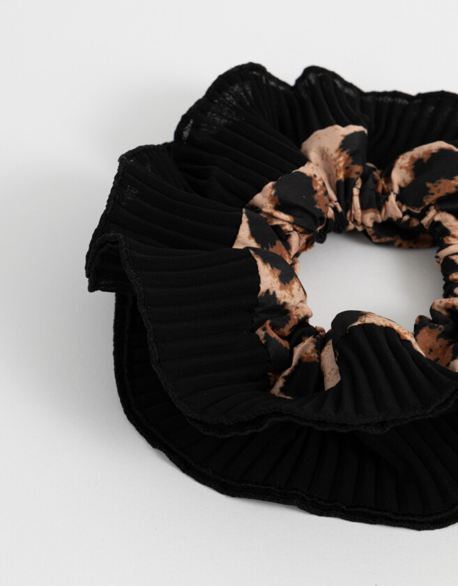Skunzies Animal Print Maxi Scrunchie Plisada - Combinacion Bicolor