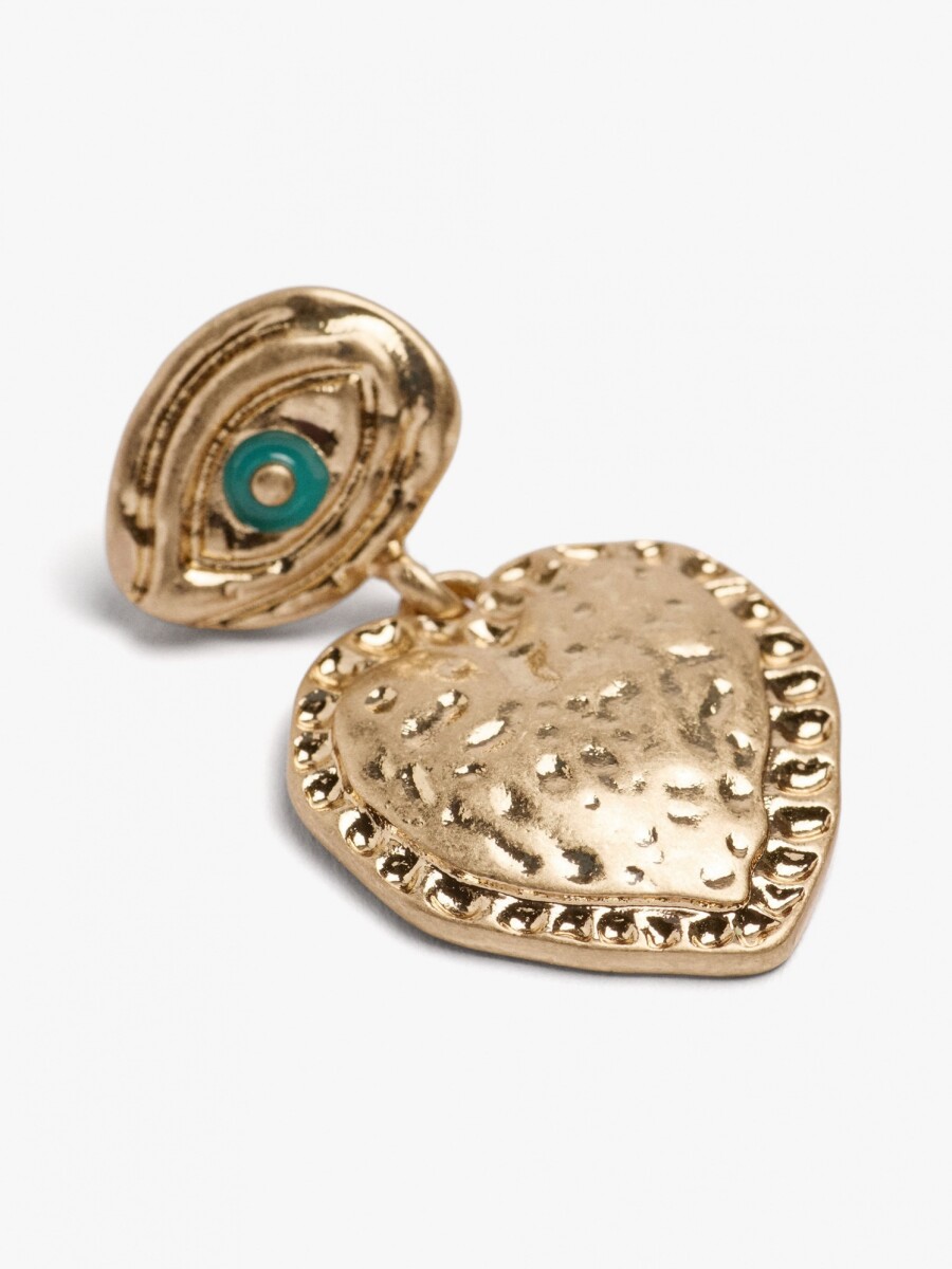 Pendientes Largos Ojo Y Corazón dorado