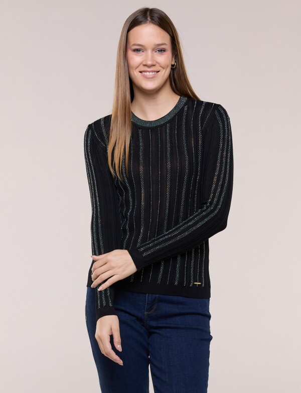 Blusa De Punto Ajusta Con Detalles Tornasolados NEGRO