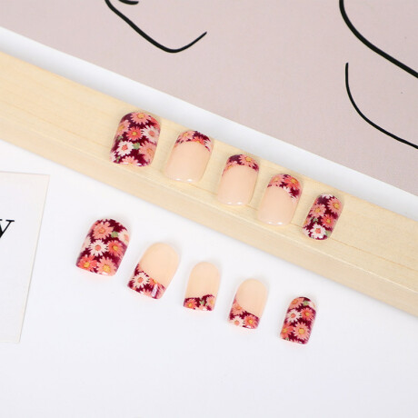 Set De Uñas Postizas Rousi Punta Cuadrada Nubes Rosas