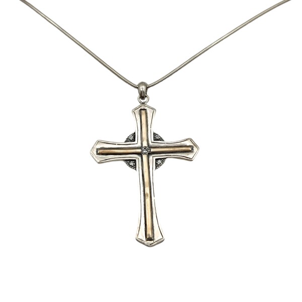 Dije Cruz-Plata 925 y Oro-Piedra Zirconia-CP5326 Conpiedra