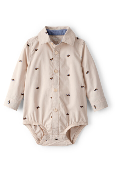 Body de algodón, tipo camisa, diseño autos, khaki Sin color
