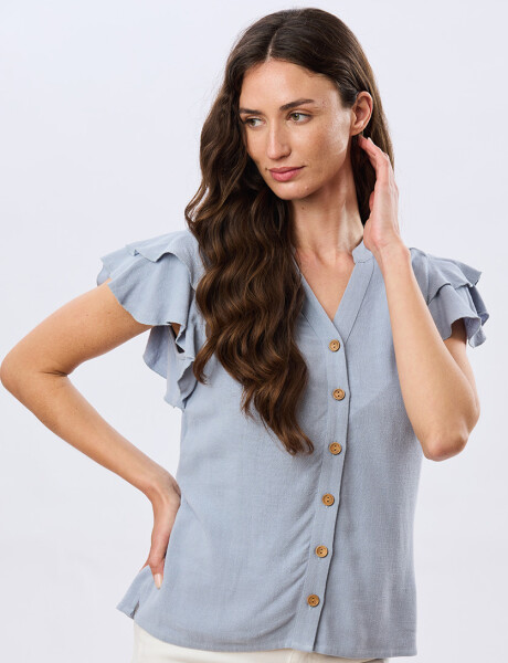 CAMISA DE LINO CON VOLADOS Piedra