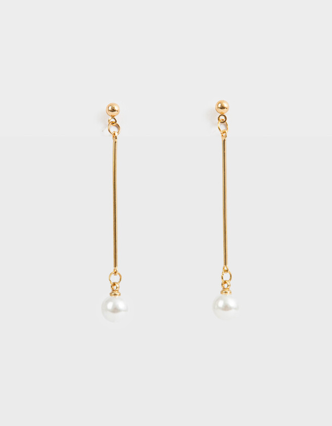 Aros Colgantes Largos Perlas Aros Colgantes Con Perlas - Dorado
