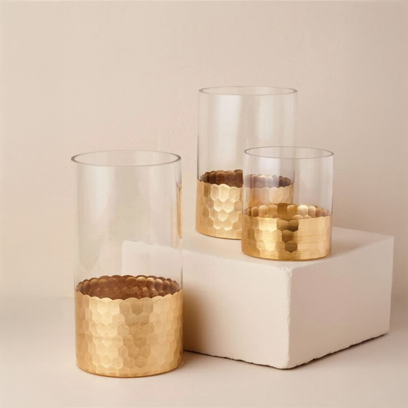 FLORERO VIDRIO TRANS. D10x15CM DORADO FLORERO VIDRIO TRANS. D10x15CM DORADO