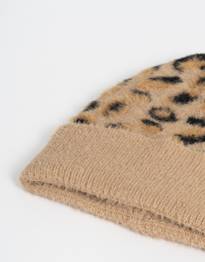 Gorro Color Block Gorro Tejido Animal Print - Marron Beige