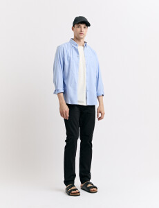 012608 CAMISA HARRINGTON LABEL Celeste/blanco