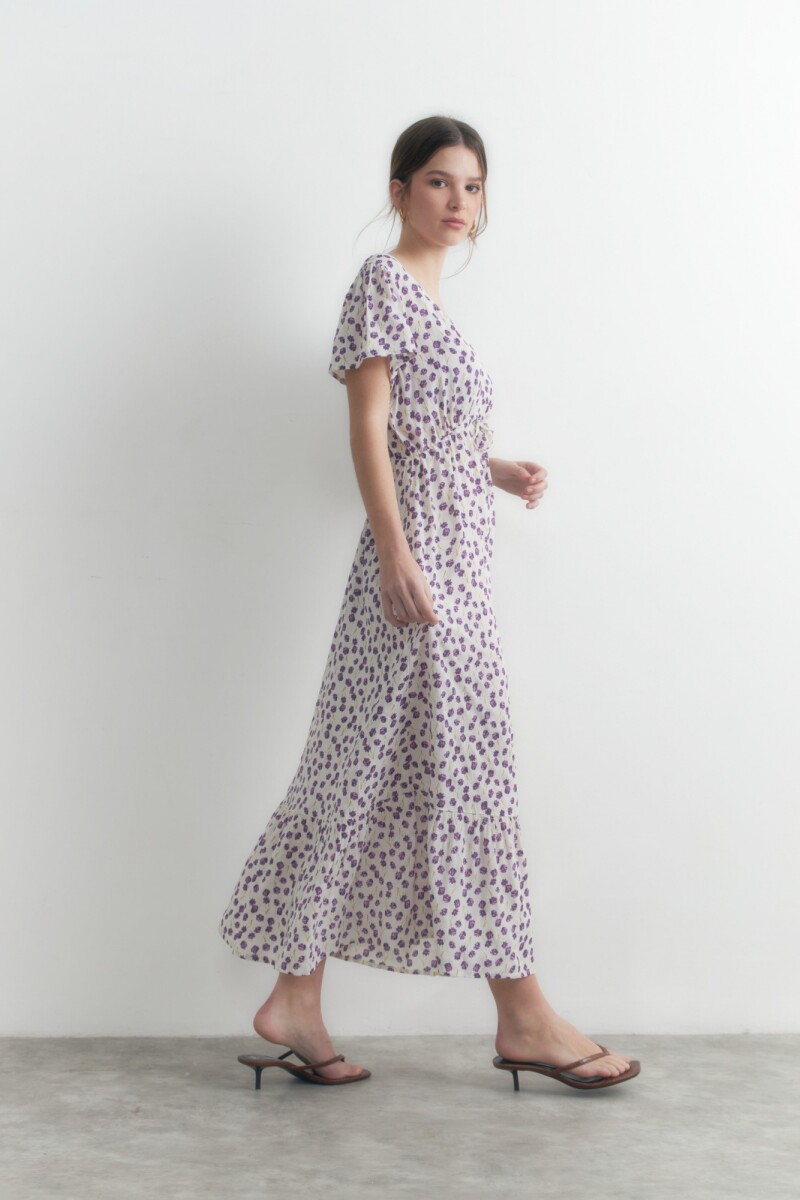 Maxi vestido estampado manga corta multicolor