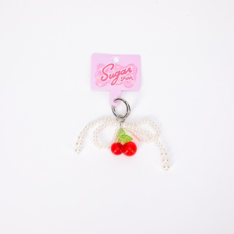 COLGANTE PARA BOLSO (LAZO CON PERLA Y CEREZA) COLGANTE PARA BOLSO (LAZO CON PERLA Y CEREZA)