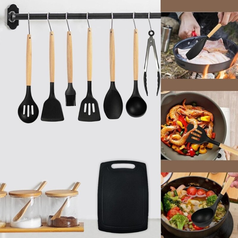 Utensilios Y Cuchillos Cocina Con Soporte Y Tabla Set 19pcs Color Negro Utensilios Y Cuchillos Cocina Con Soporte Y Tabla Set 19pcs Color Negro