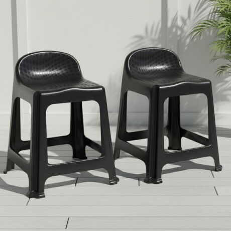 Set x2 Banqueta con respaldo apilable resistente NEGRO