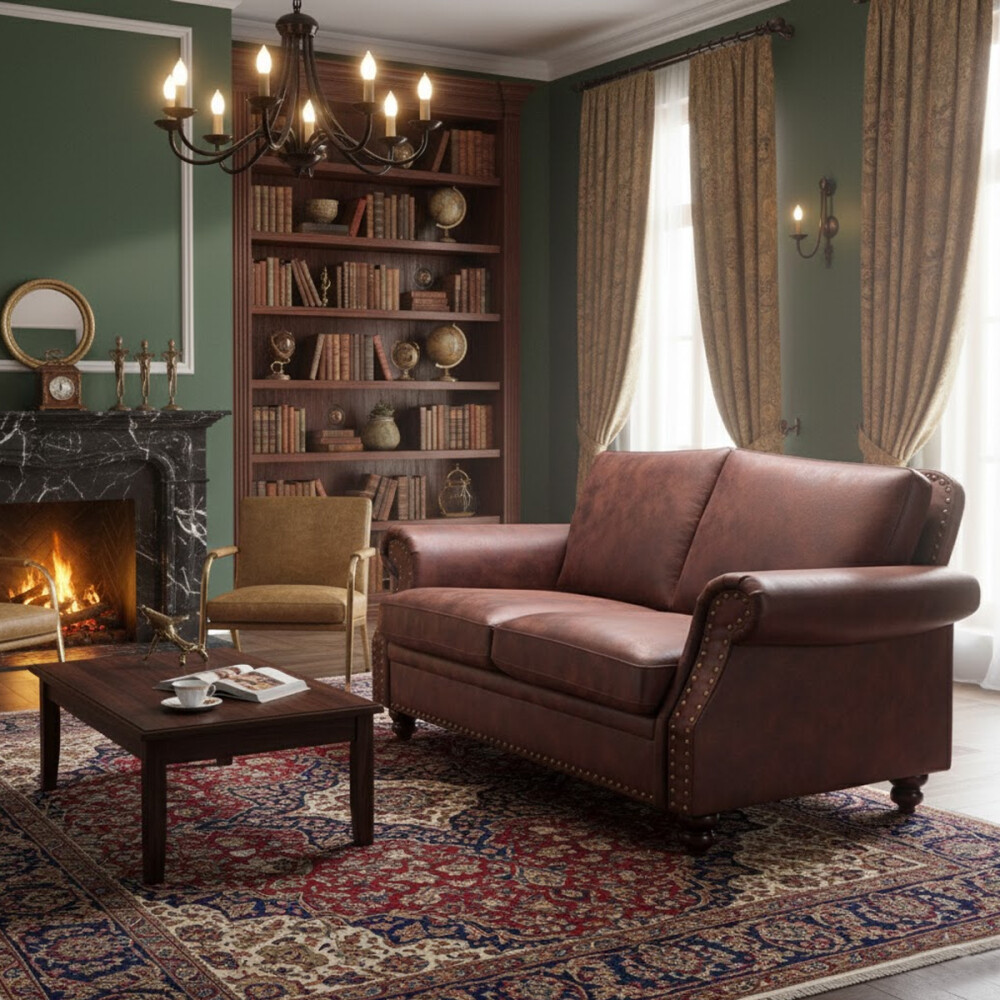 SOFÁ SILLÓN 2 CUERPOS DE NUBUCK - CON TACHAS CHOCOLATE