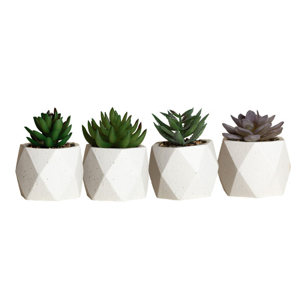 MINI PLANTA ARTIFICIAL DECORATIVA 7,5X11,3CM DISEÑO ROMBOS BLANCO