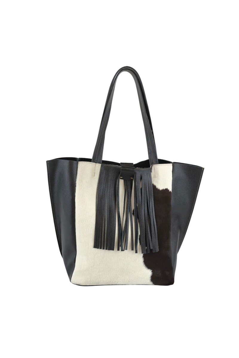 Tote Bag de cuero con pelo Negro