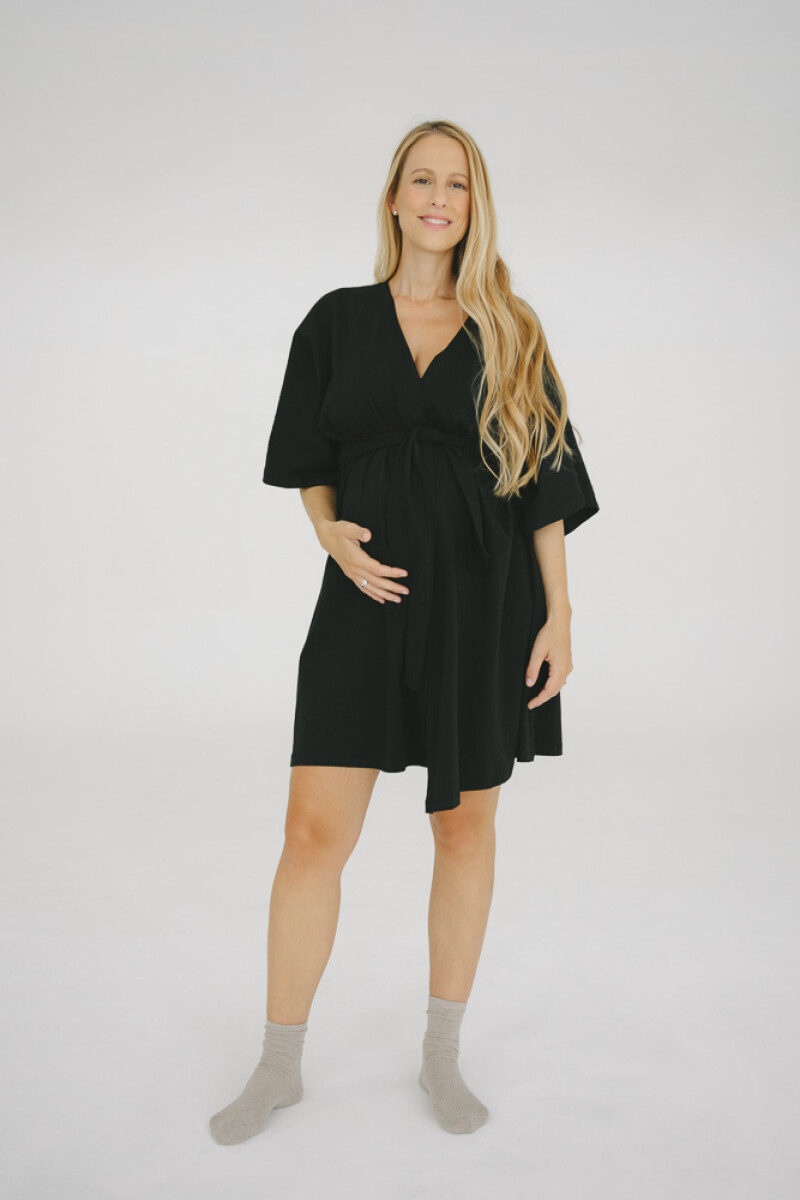 Bata Maternal Aurora Algodón – Embarazo y Lactancia Negro