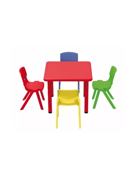 Juego mesa cuadrada 60cm + 4 sillas de colores para niños Juego mesa cuadrada 60cm + 4 sillas de colores para niños