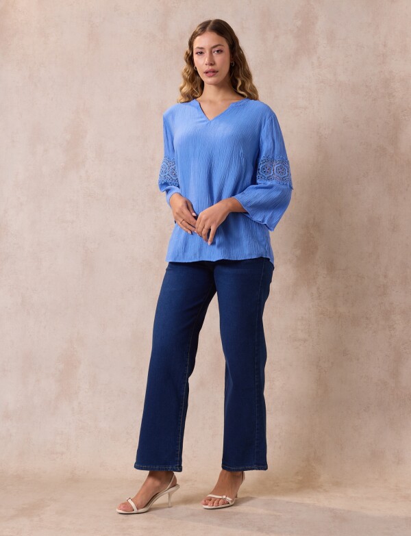 Blusa Manga Calada CELESTE OSCURO