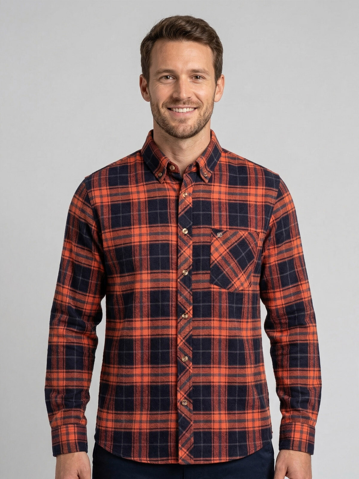 CAMISA DE VIYELA ESCOCESA AZUL/NARANJA CAMISA DE VIYELA ESCOCESA AZUL/NARANJA