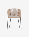 Silla Yanet de cuerda beige y patas de acero galvanizado