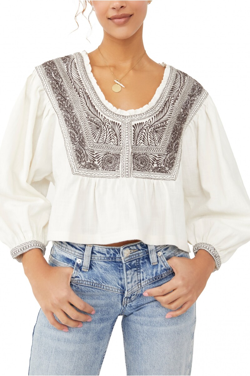 IGGIE EMBROIDERED TOP Marfil