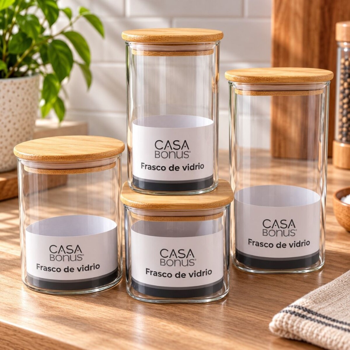 Combo Frascos De Vidrio Tapa Wood 