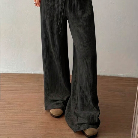 Set 2 Pantalones Palazzo Dama Tipo Lino Anchos Verano Negro
