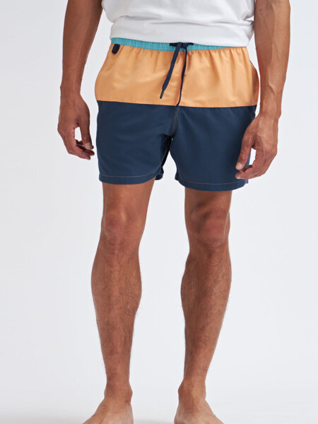 Short de baño Bloques -azul Y Naranja