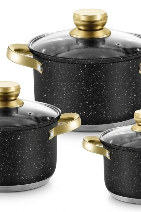 Batería De Cocina Sonifer Efecto Piedra C/tapa De Vidrio 6pc Negro