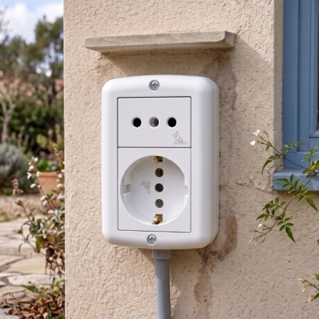 CAJA EXTERIOR CON SCHUKO + TOMA 2P+T Caja Exterior con Schuko con Seguro + Toma 2P+T con Seguro