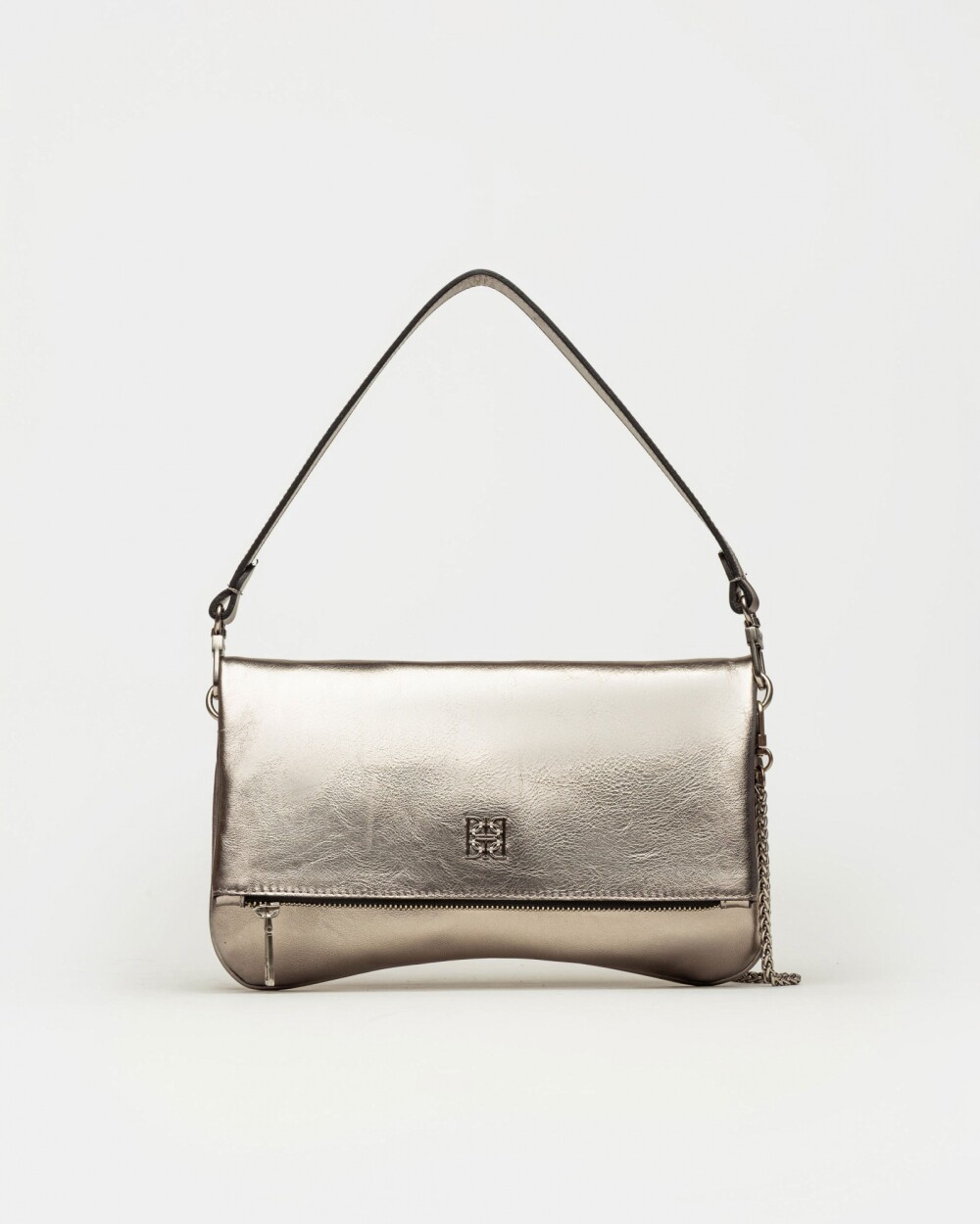 Bandolera Curve en cuero graneado metalizado Metalizado