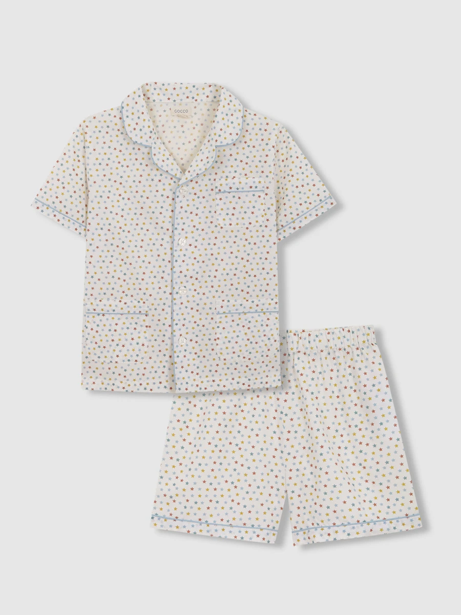 Pijama Corto Con Estrellas Multicolor Blanco Roto