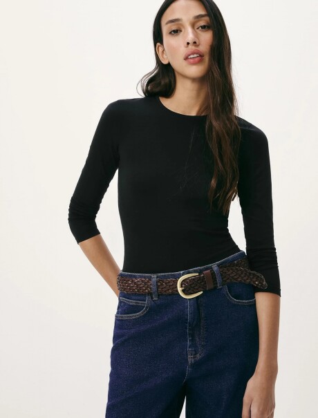 CAMISETA BÁSICA MANGA LARGA CON ELASTANO NEGRO