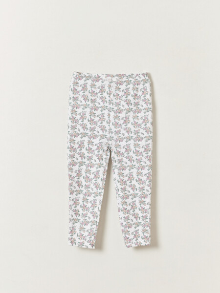 Calza rib estampada Flores Beige