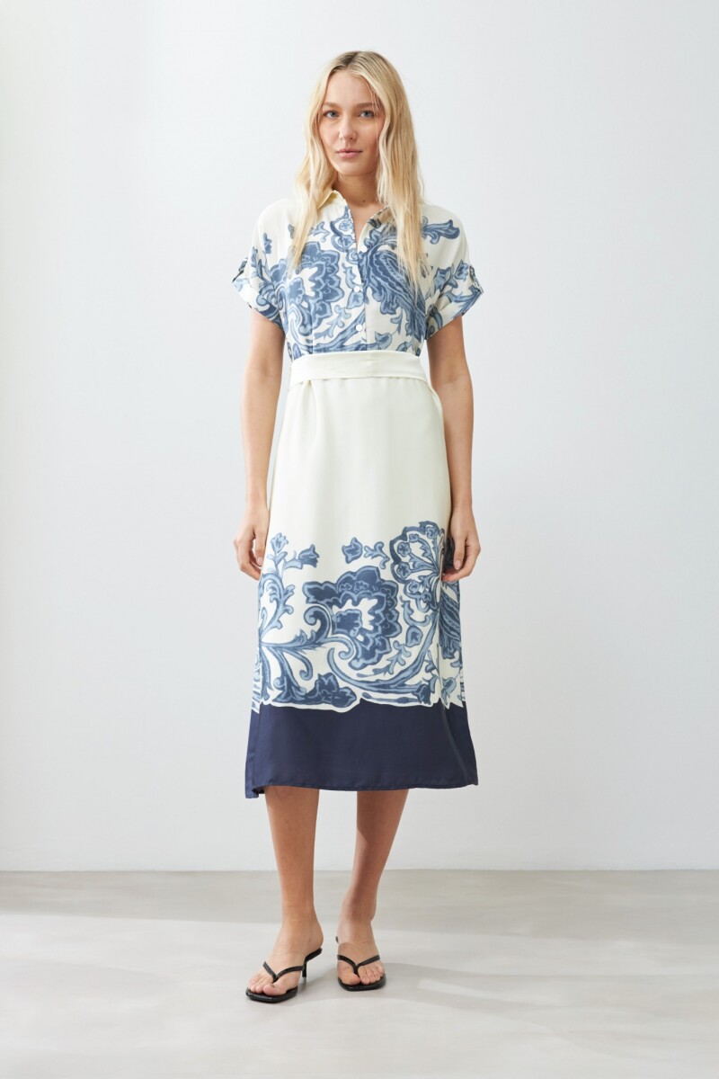 Vestido estampado manga corta azul