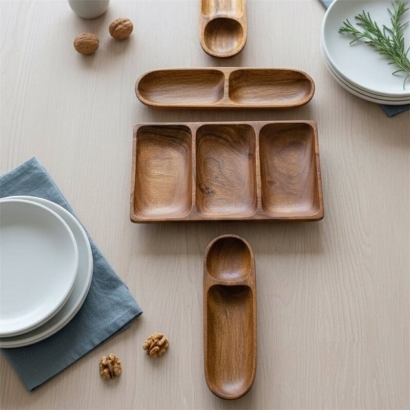Copetinero Rectangular de Madera con 3 Divisiones 30 x 20 cm – Selecta COPETINERO RECT. 3 DIVISIONES MADERA 30X20X4CM