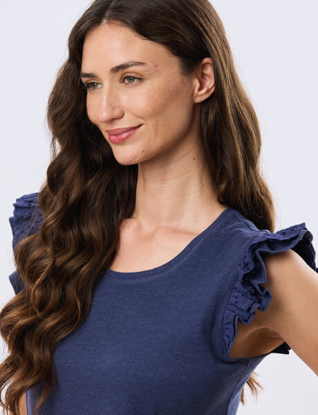 REMERA DE ALGODÓN CON BRODERIE Azul