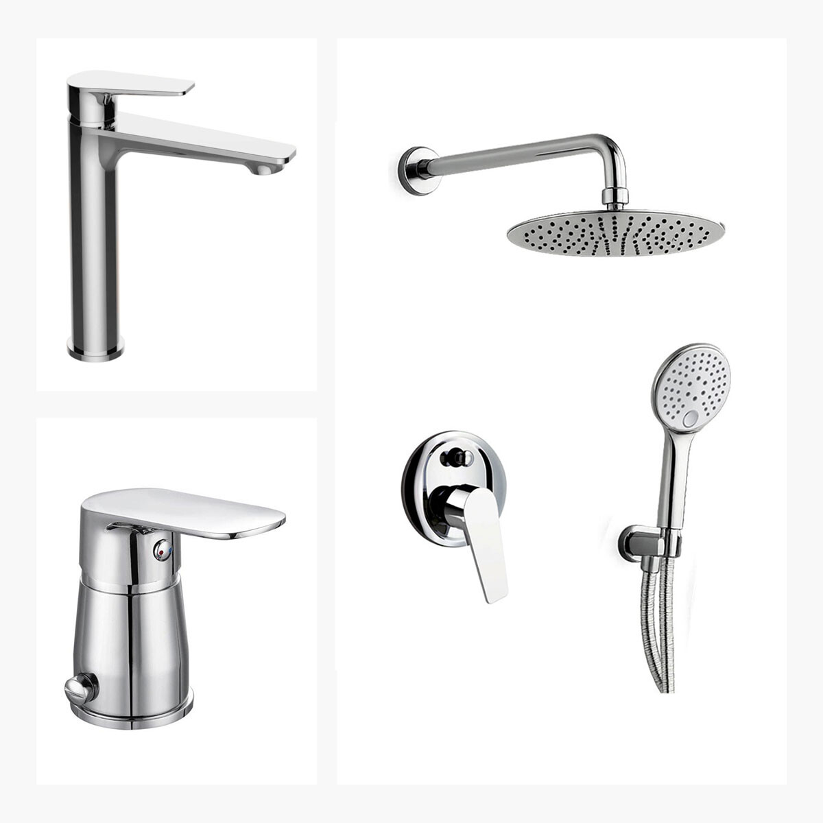 Juego De Griferia Lavatorio Alto,ducha Embutida Y Bidet 