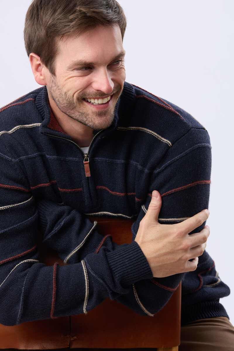 BUZO ALGODÓN TEJIDO 1/2 CIERRE - Azul 