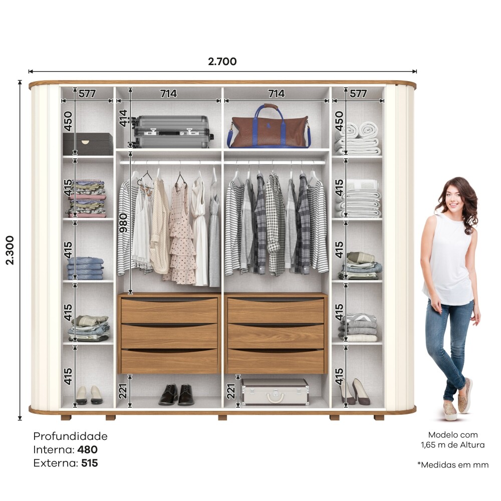 ROPERO PREMIUM 6 PUERTAS 6 CAJONES INTERNOS CON ESPEJO GUARDARROPA CLOSET ARMARIO OFF WHITE