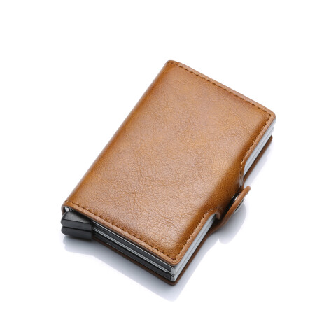 Billetera doble color marrón claro con protección RFID Billetera Doble Color Marrón Claro Con Protección Rfid