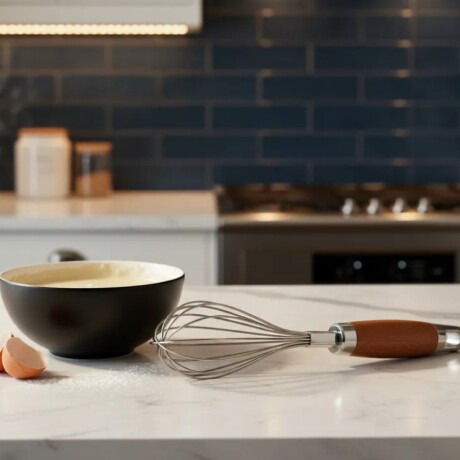 Batidor Manual de Acero Inoxidable con Mango de Madera 25cm Batidor Manual de Acero Inoxidable con Mango de Madera 25cm