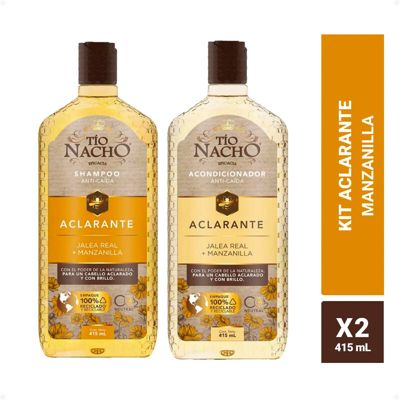 Pack Shampoo y Acondicionador Aclarante Jalea Real y Manzanilla Tío Nacho de 415 ML Pack Shampoo y Acondicionador Aclarante Jalea Real y Manzanilla Tío Nacho de 415 ML